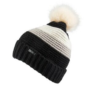 Jessica Simpson Women's Striped Faux Fur Pom Beanie Hat